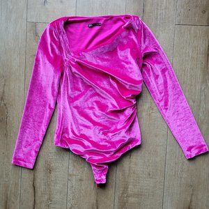ZARA Fuchsia Pink Velvet One Piece Bodysuit